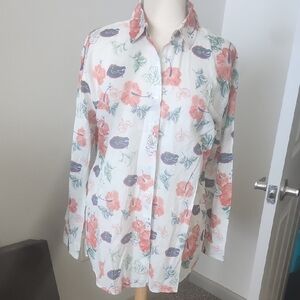 Florida Gators Floral Button-Up Collared Blouse - Coral & Navy Flowers on Ivory